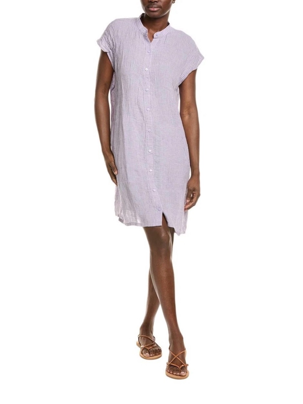 Eileen Fisher Lavender Button-Front  Dress Organic Linen